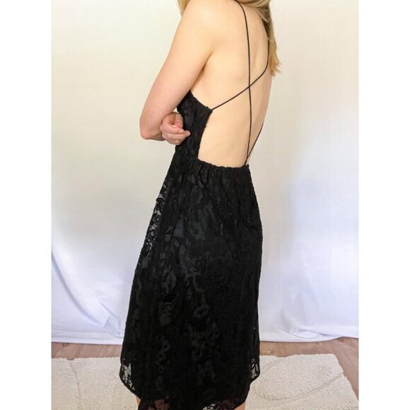 H&M Black Lace Strappy Midi Dress – Size US 6 – Open Back Floral Halter Style - Picture 3 of 12